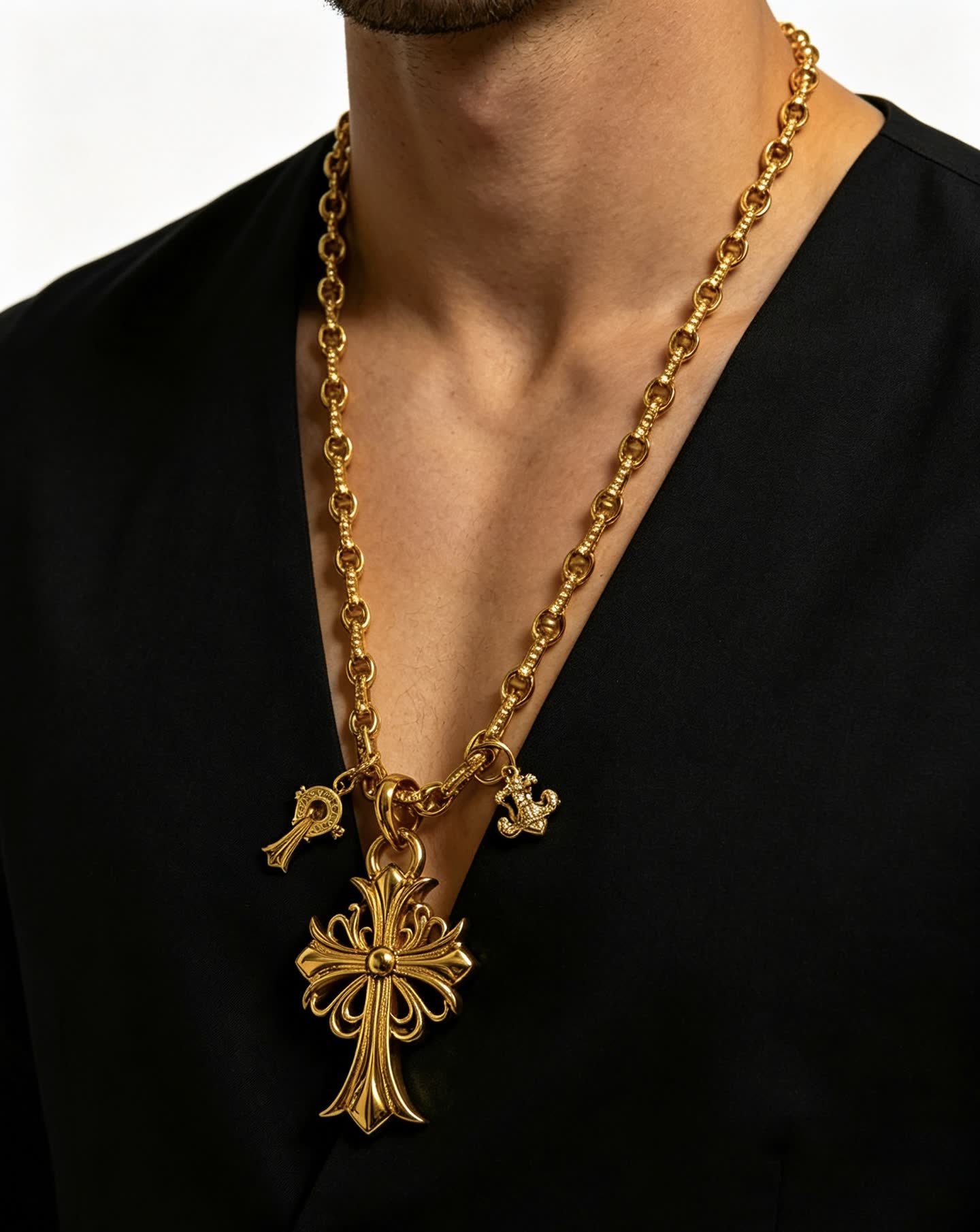 Chrome Hearts Gold-Plated Cross Pendant Necklace